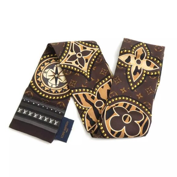 Auth LOUIS VUITTON Bandeau Scarf Brown Silk - Picture 7 of 15